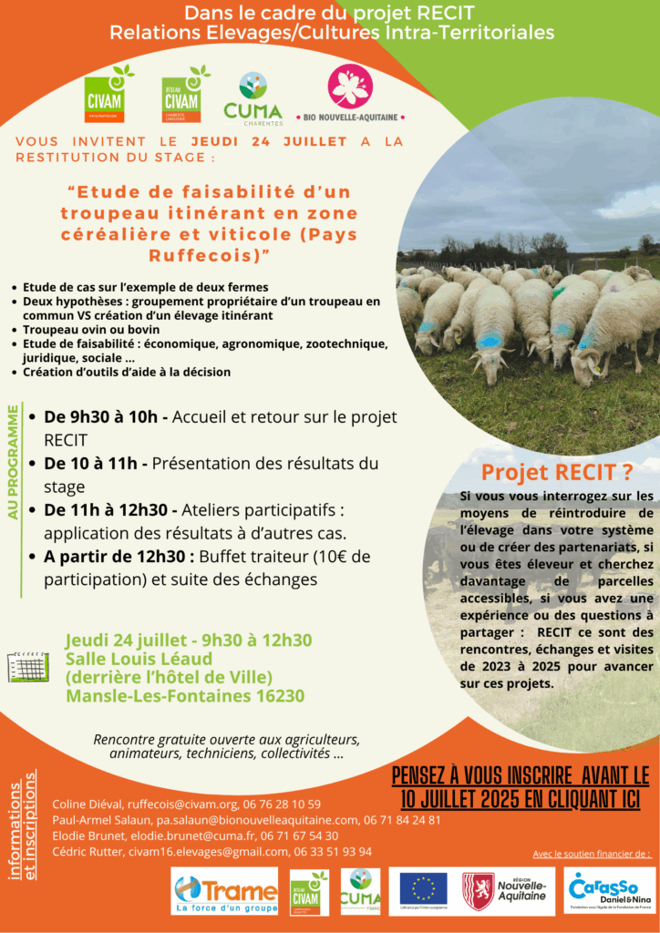 RECIT : programme 24 juillet 2025
restitution
Élevage itinérant et cultures projet RECIT